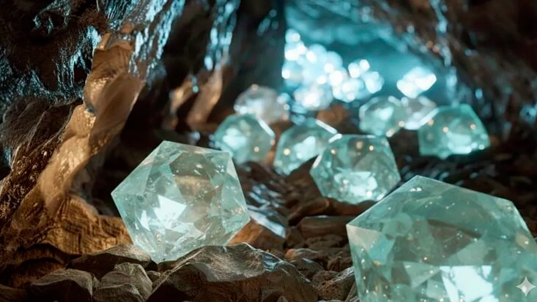 Euclasa en bruto en una cueva