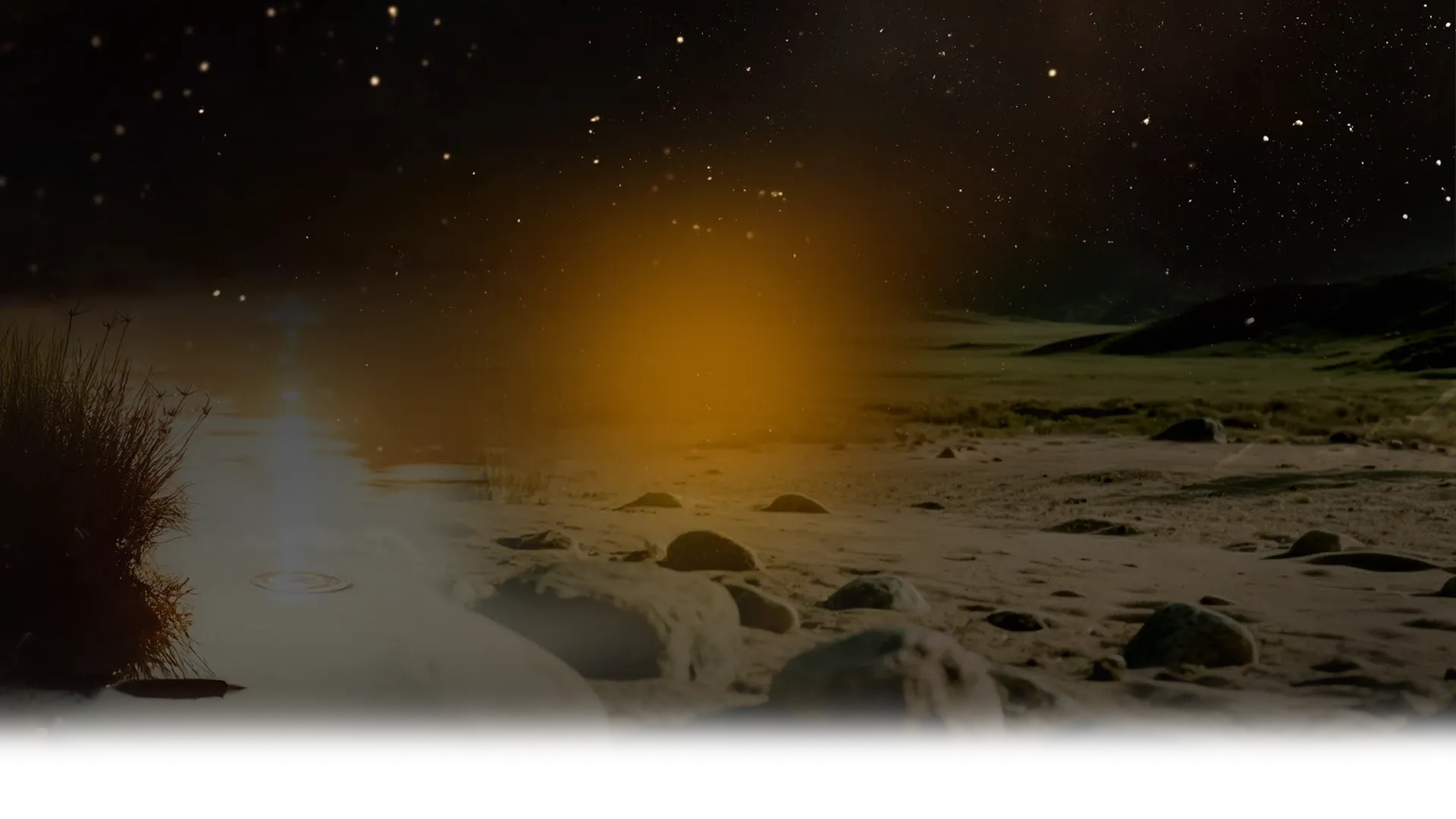 Río de noche con un resplandor dorado