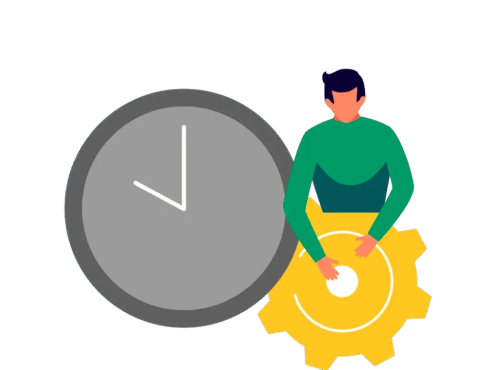 Ilustración: persona con un engranaje junto a un reloj