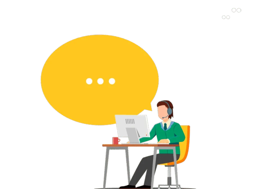 Ilustración: agente de soporte con un globo de conversación