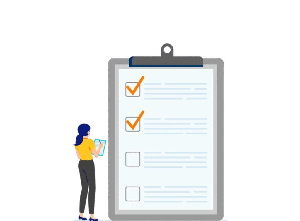Ilustración: persona revisa una lista de chequeo