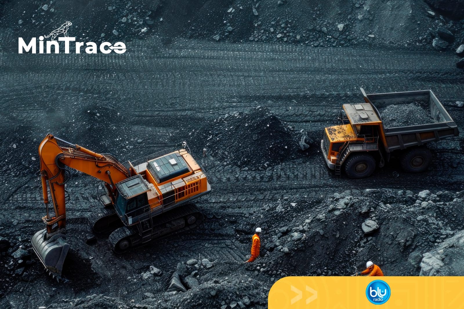 Operación minera a cielo abierto con maquinaria pesada gestionada por MinTrace, operador tecnológico de trazabilidad minera