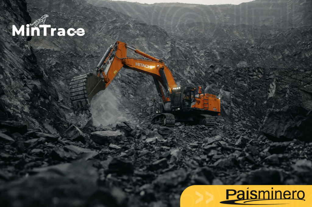 Excavadora en mina a cielo abierto con MinTrace OTTM autorizado por la Agencia Nacional de Minería